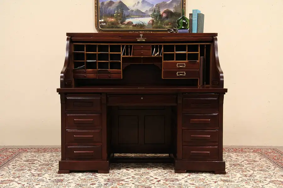 Main image of Mahogany Antique 1900 Shelbyville IN 5' Roll Top Desk
