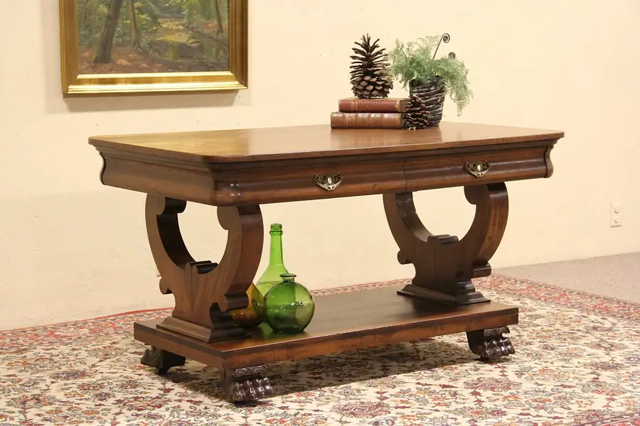 Main image of Empire 1900 Antique Oak Partner Desk or Library Table
