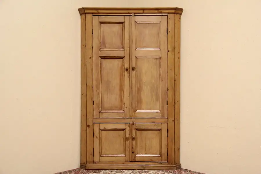 Main image of Country Pine 1890 Antique English Hand Crafted Corner Cupboard
