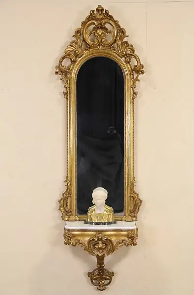 Main image of Victorian Gold and Marble Carved 1850's Antique Hall Console & Mirror