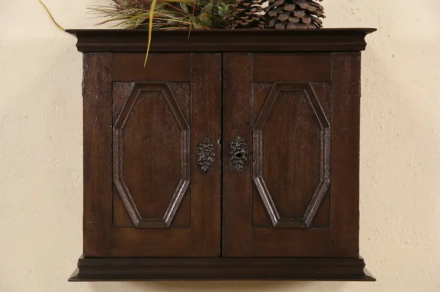 Main image of Swedish 1790's Antique Oak Hanging Apothecary Cabinet or Countertop Cupboard