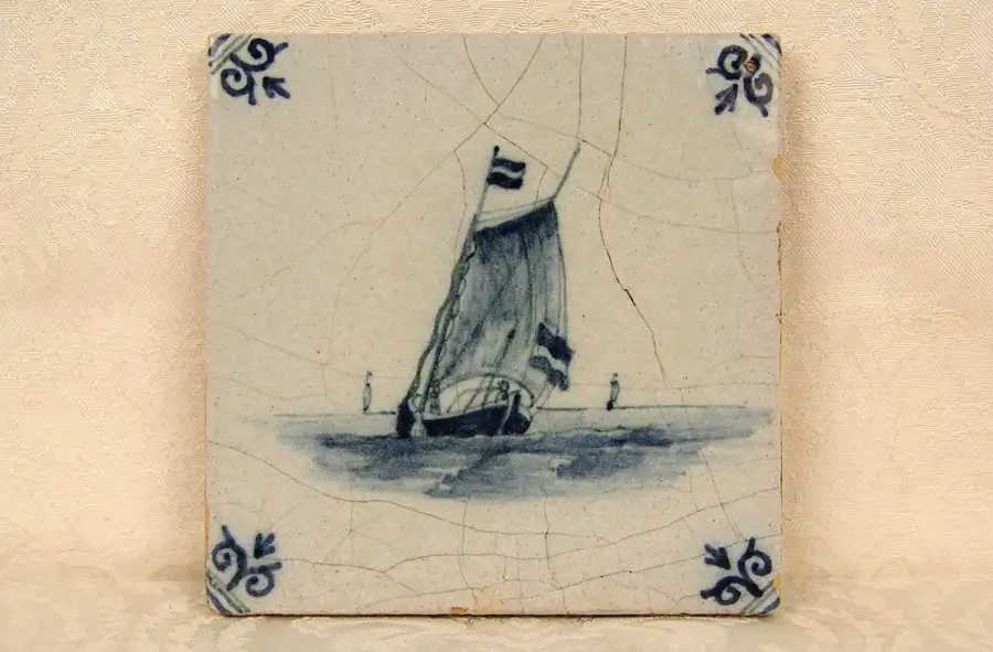 Main image of Blue Delft Dutch Hand Painted 1850 Antique Salvage Tile, 3 of 14