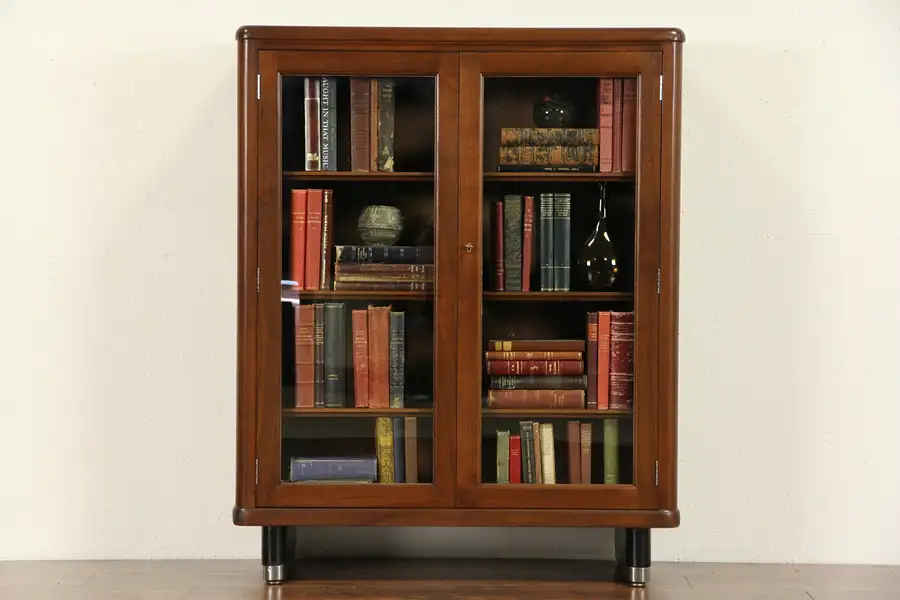 Main image of Stow Davis Signed Walnut 1940's Vintage Library Bookcase,