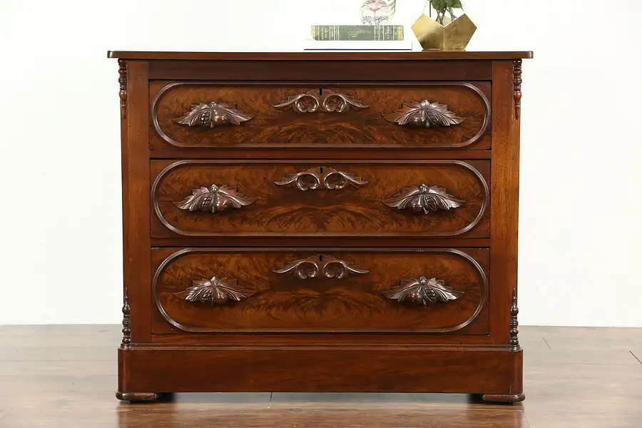 Main image of Victorian 1880's Antique Dresser or Linen Chest, Carved Pulls