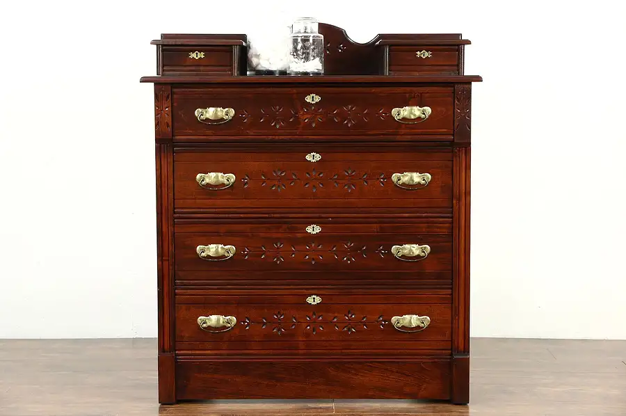 Main image of Victorian Eastlake 1895 Antique Spoon Carved Maple Chest or Dresser