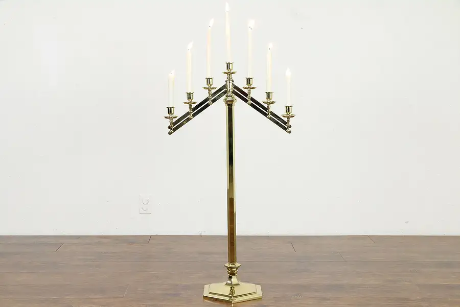 Main image of Brass 7 Light Adjustable Angle & Height Candelabra, signed Rostand