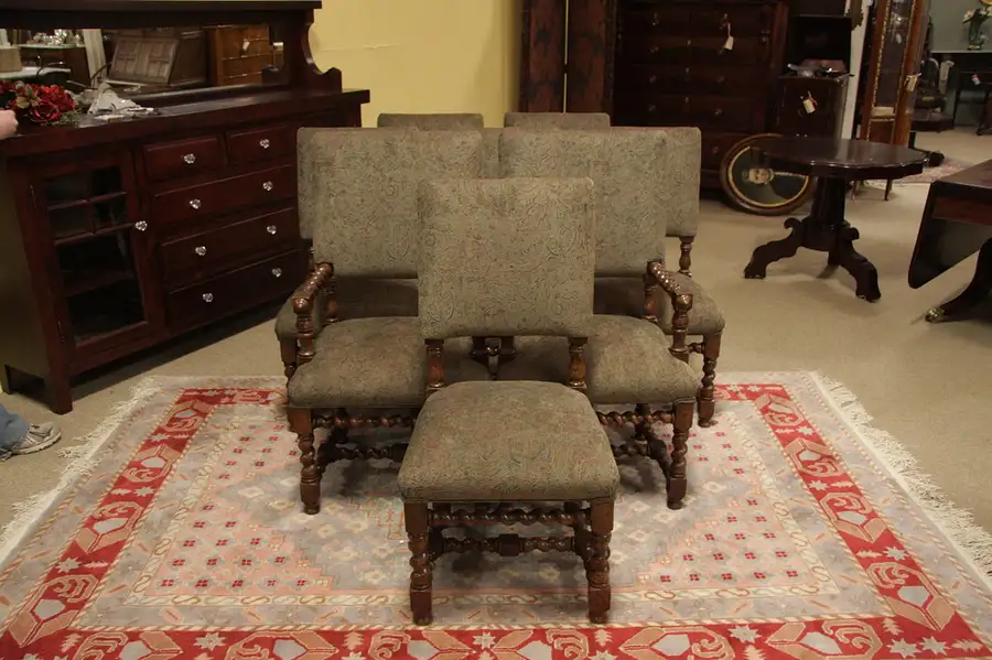 Main image of Set of 8 Henredon Oak Rope Twist Arm Chairs