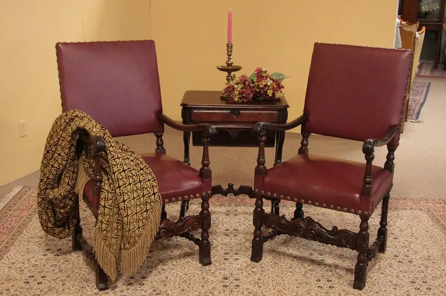 Main image of Pair Carved Throne or Hall Chairs