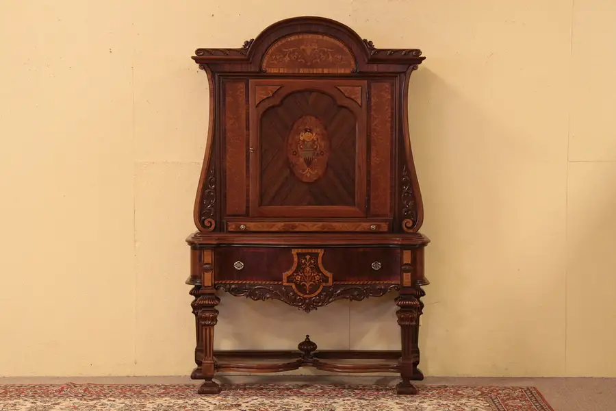 Main image of Tudor Antique Carved China or Bar Cabinet