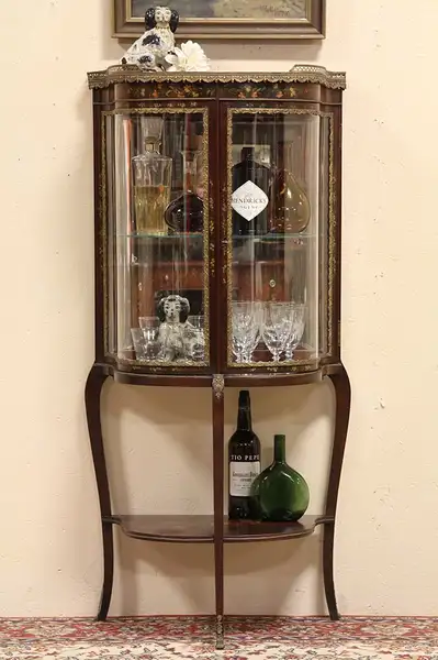 Main image of Curved Glass 1895 Antique Vitrine or Curio Display Cabinet