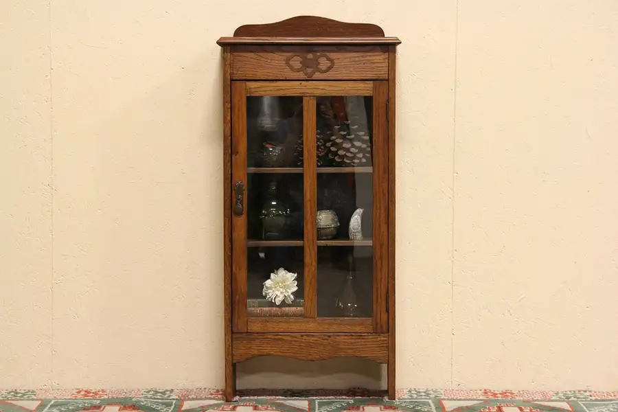 Main image of Narrow Arts & Crafts Oak Antique Cabinet