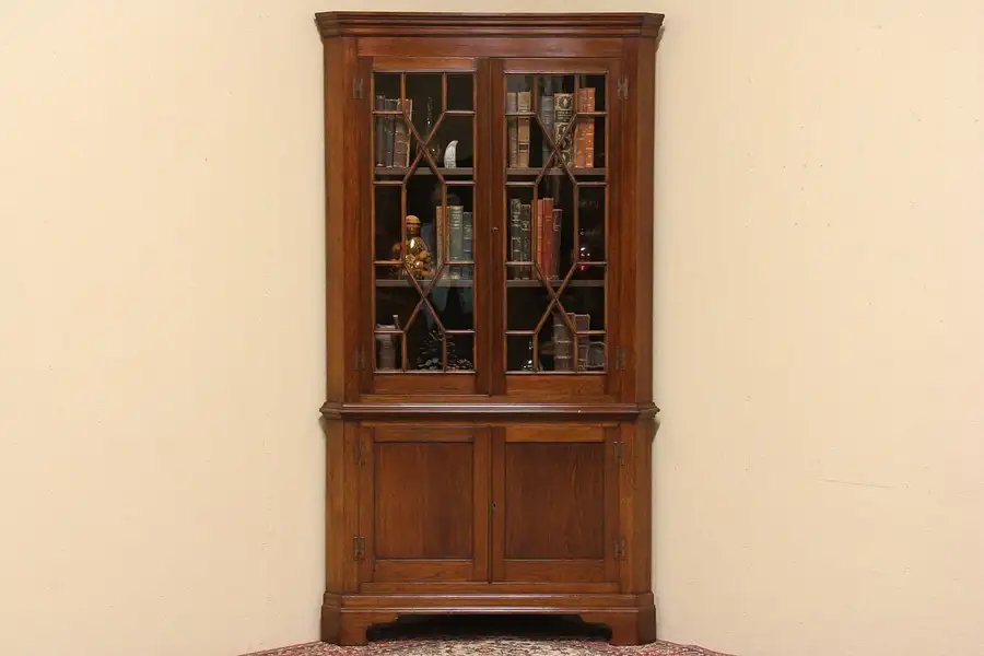 Main image of Corner Cabinet 1900 Antique Wavy Glass Doors