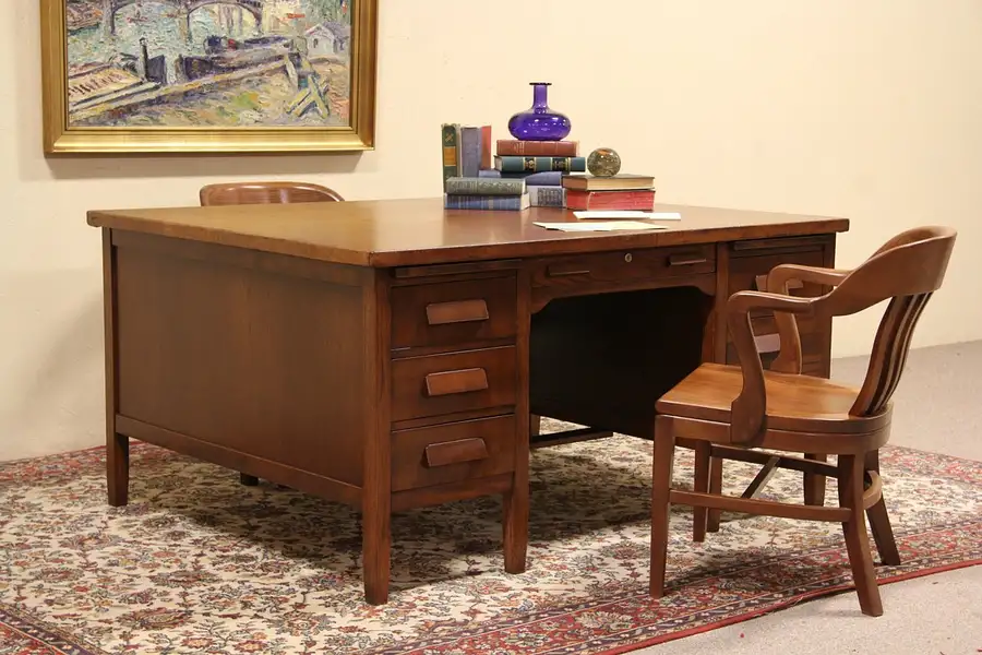 Main image of Leather Top 1915 Antique Partner Double Desk