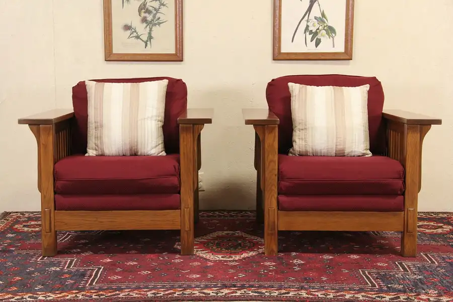 Main image of Arts & Crafts Mission Oak Vintage Flexsteel Pair of Chairs