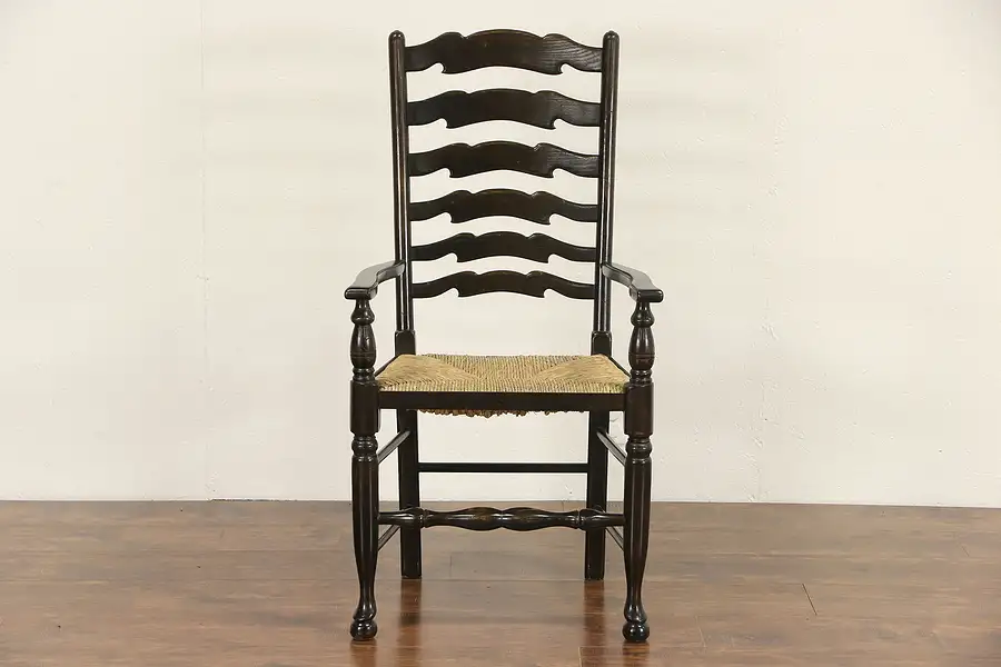 Main image of French Oak Rush Seat 1930's Vintage Country Chair with Arms
