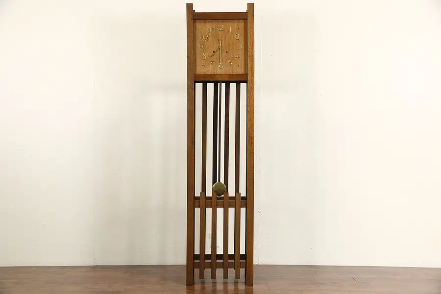 Main image of Arts & Crafts Mission Oak 1905 Antique Grandfather Clock, Signed Seth Thomas
