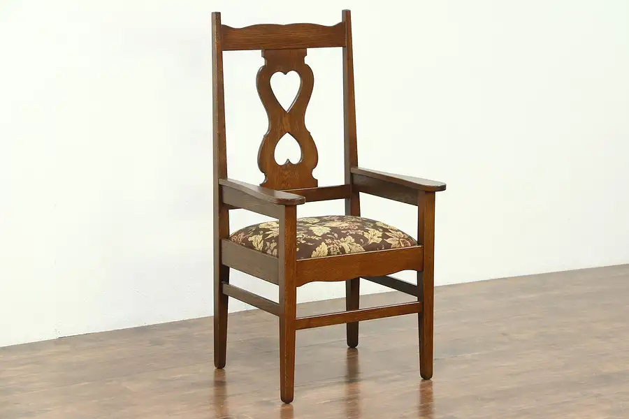 Main image of Oak Antique 1900 Craftsman Library or Office Chair, New Upholstery