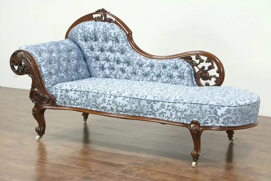 Main image of Carved Mahogany Antique Recamier, Chaise or Fainting Couch, England