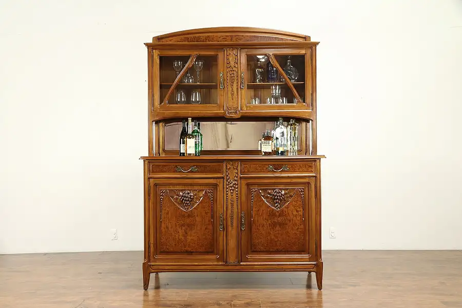 Main image of French Art Nouveau Antique Wine Cabinet, Back Bar, Server Sideboard