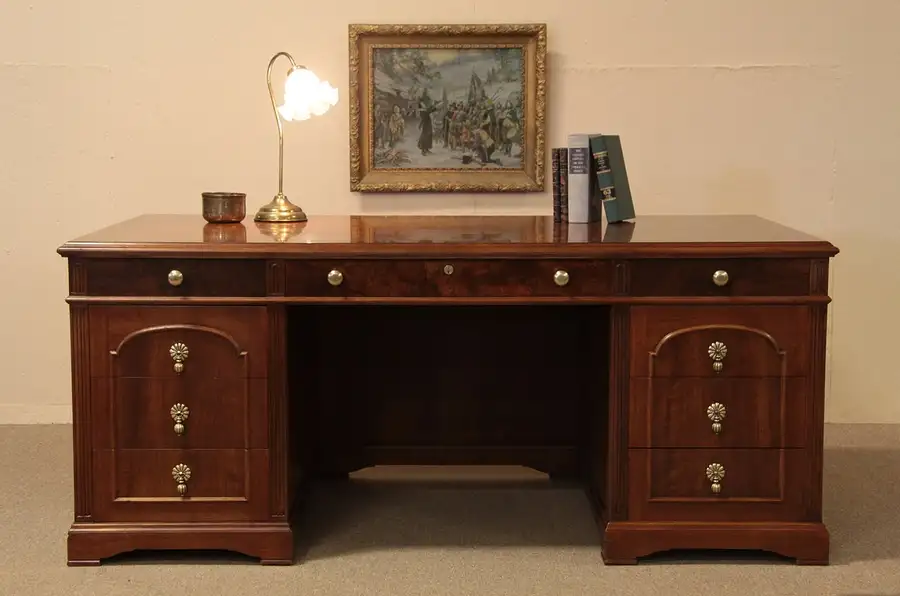 Main image of Antique Marshall Field Executive Walnut Burl Desk
