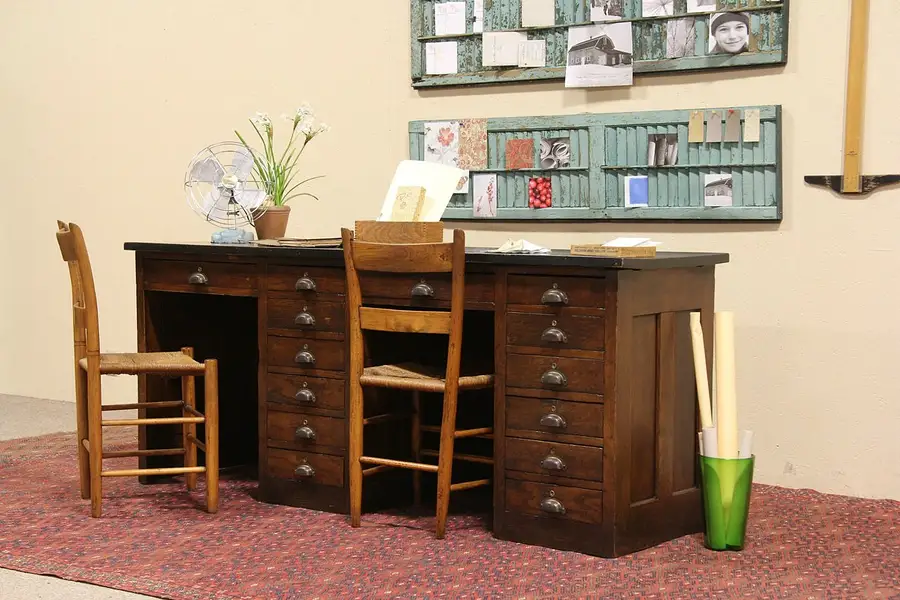 Main image of Oak 1900 Double Desk Counter or Work Island