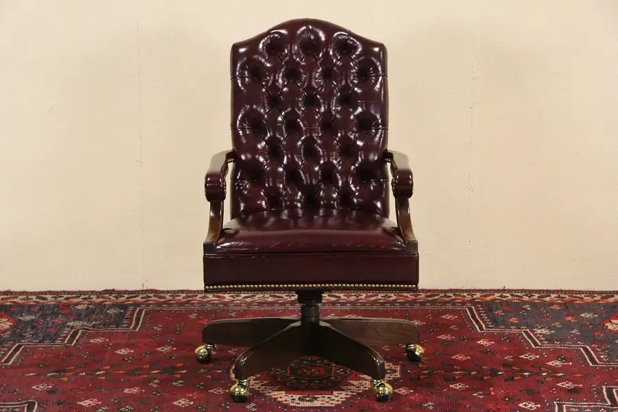 Main image of Harden Cherry & Leather Vintage Desk or Conference Swivel Chair 4