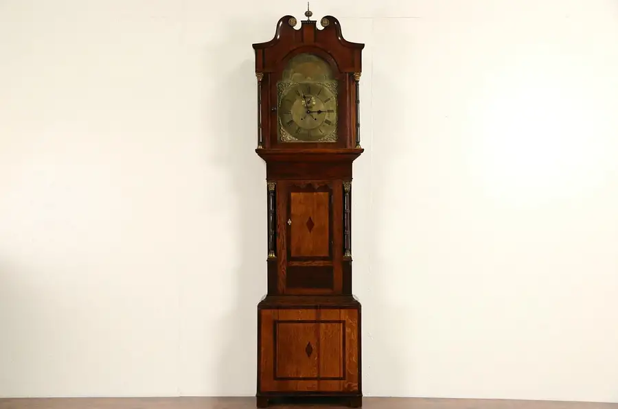 Main image of English 1820 Georgian Antique Long Case Grandfather Clock, Quartz Movement