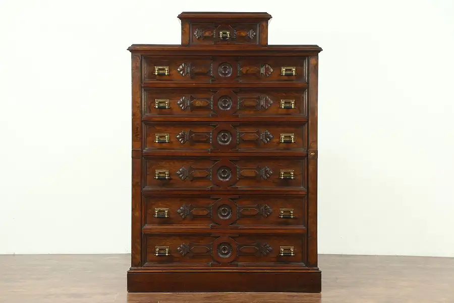 Main image of Victorian Renaissance Antique 1870 Walnut Side Lock Tall Chest