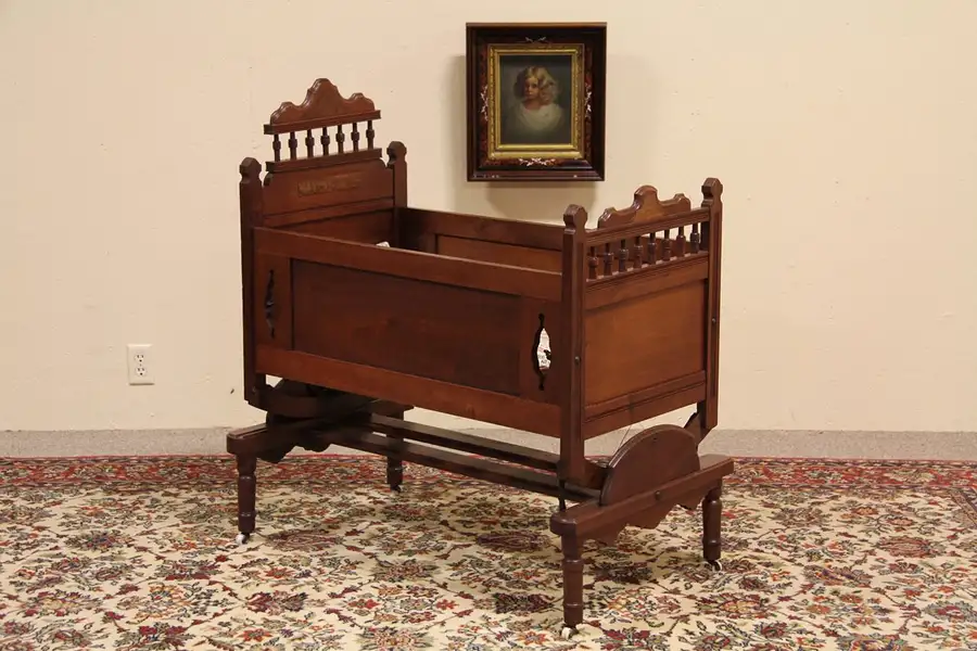 Main image of Victorian Antique Rocking Baby Cradle Bed