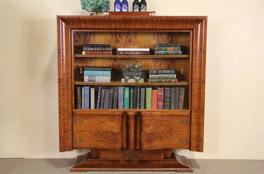Main image of Art Deco 1930's Italian China Cabinet or Bookcase, Sliding Glass Doors