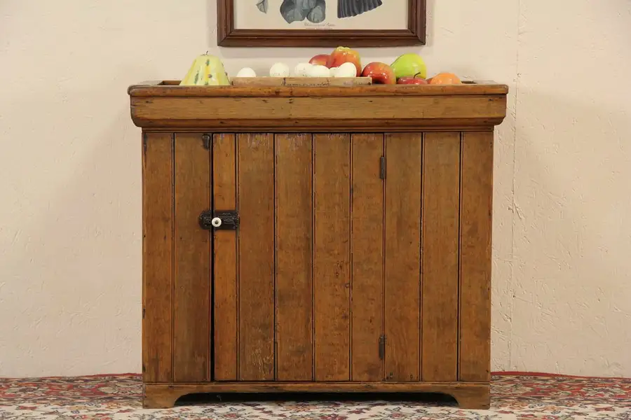 Main image of Country Pine 1870 Antique Primitive Farmhouse Dry Sink, Zinc Lined