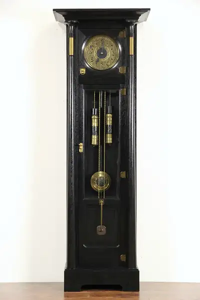Main image of German Arts & Crafts 1900 Antique Long Case Grandfather Clock, Signed Mauthe