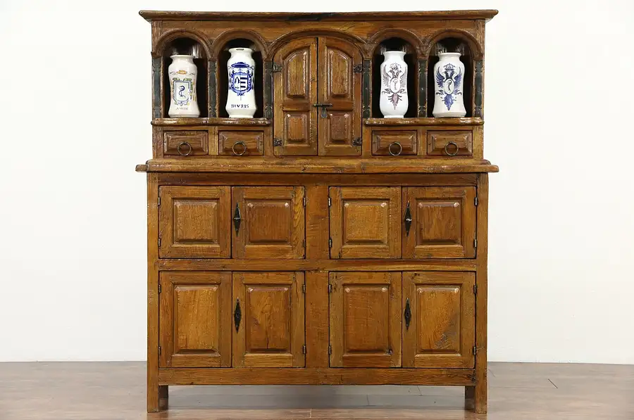 Main image of Apothecary Cabinet, Teak Vintage Cupboard with Drug Jars