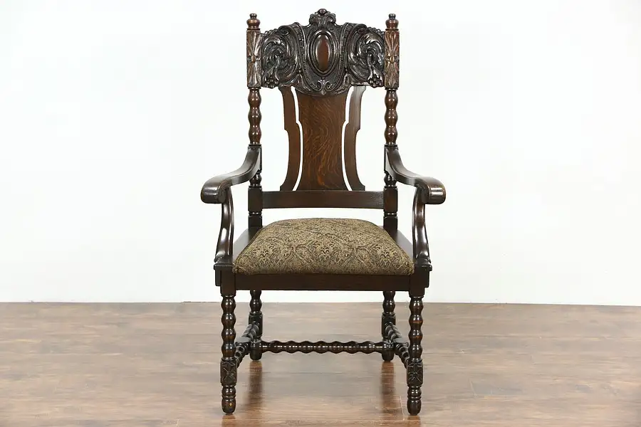 Main image of Oak Carved 1900 Antique Scandinavian Desk or Occasional Chair, Arms