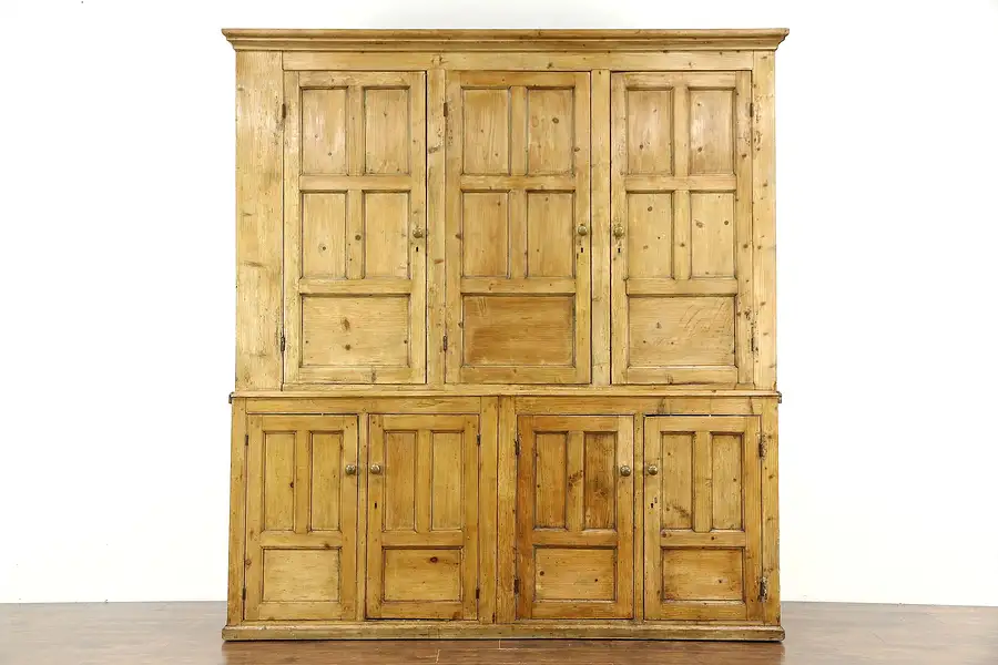 Main image of Irish Pine Antique 1850's Country Pine Primitive Cabinet 89" Pantry Cupboard