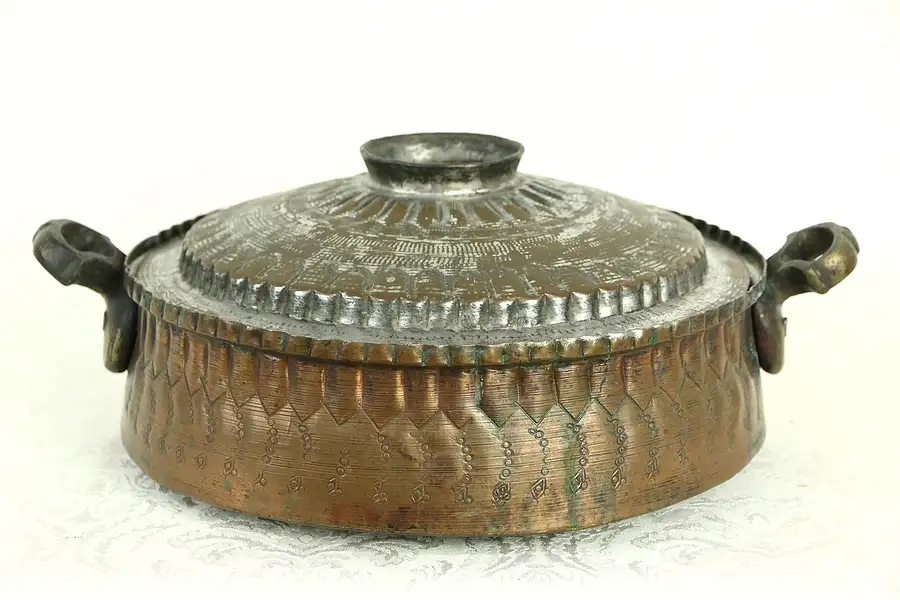 Main image of Copper Hand Hammered Serving Pan with Lid, Turkey