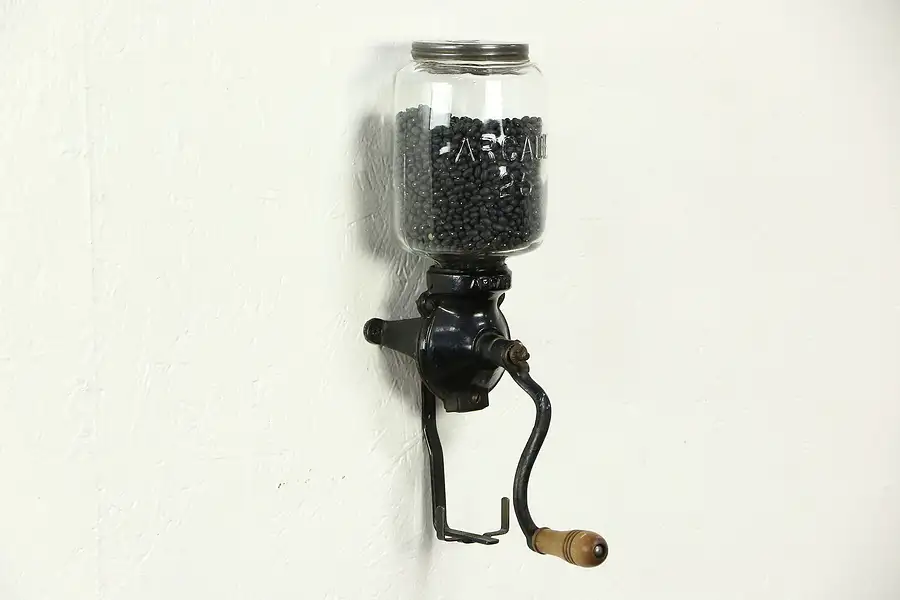 Main image of Arcade 1900 Antique Wall Mount Iron & Glass Coffee Grinder
