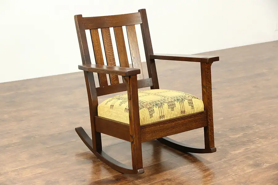 Main image of Arts & Crafts Mission Oak Rocking Chair, Antique Craftsman Rocker, Lifetime