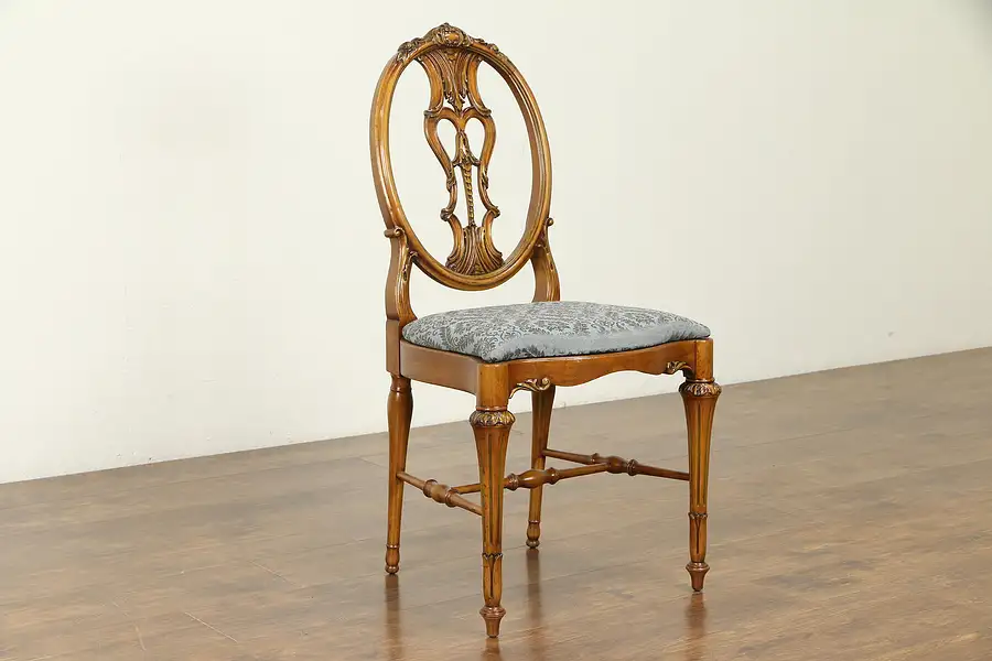 Main image of French Style Carved Antique Desk or Side Chair, New Upholstery