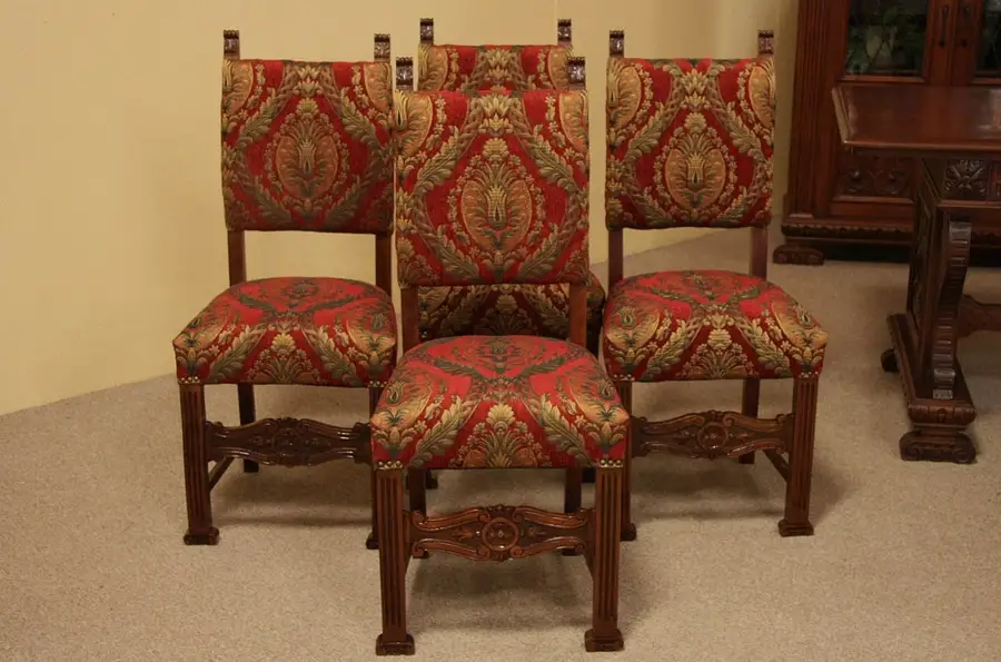 Main image of Set of 4 Carved Dining or Game Chairs
