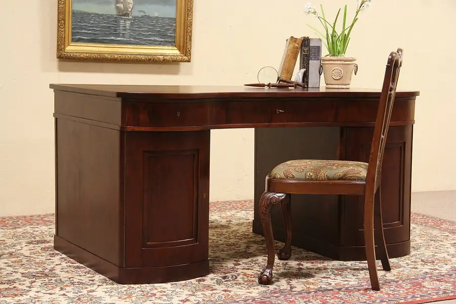 Main image of Curved Biedermeier 1910 Antique German Mahogany Desk