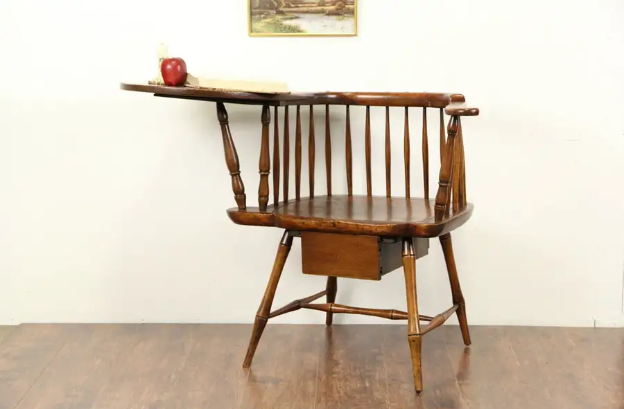 Main image of Windsor Chair with Desk Arm, New England 1840's Antique Pine