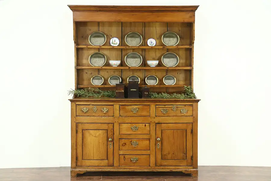 Main image of Country Pine Antique Welsh Dresser, Sideboard or Pantry Pewter Cupboard, British