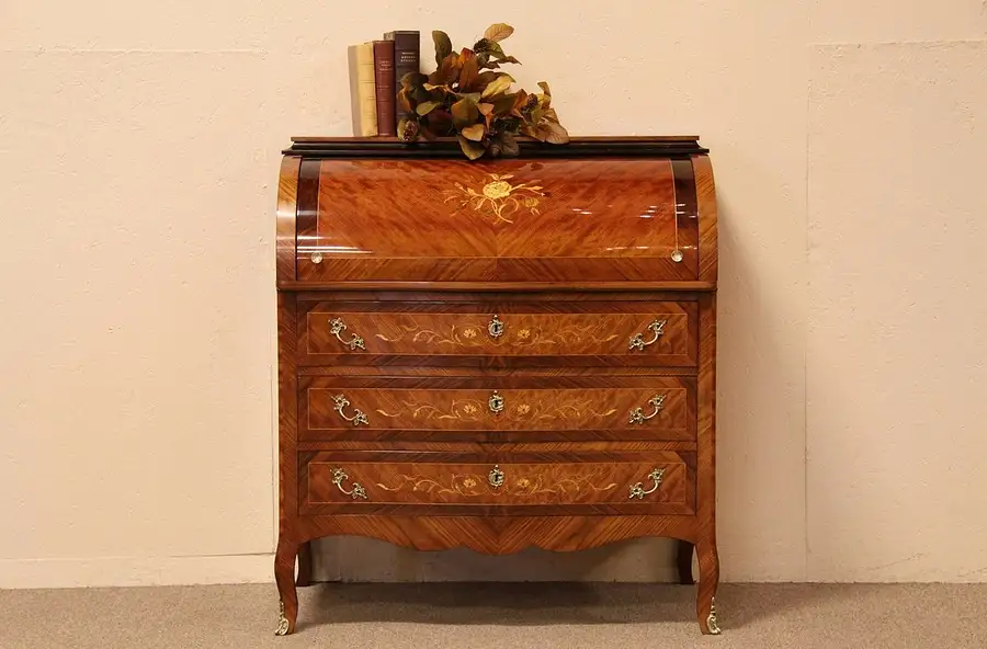 Main image of Marquetry Swedish Cylinder Rolltop Desk