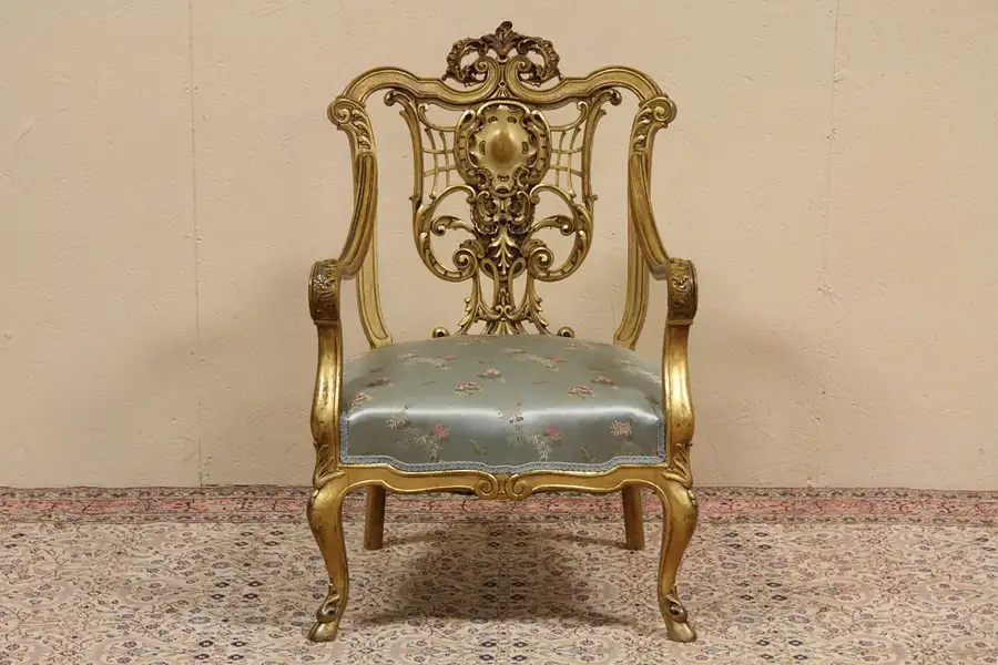 Main image of Swedish Carved Gold Antique 1895 Armchair