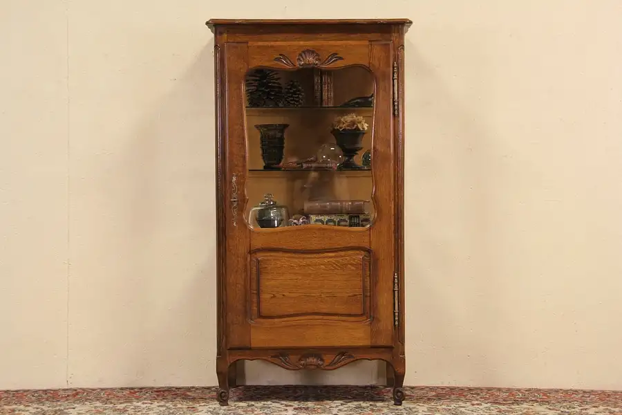 Main image of Country French 1940's Vintage Oak China or Curio Display Cabinet
