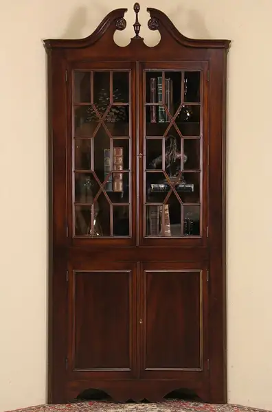 Main image of Traditional 1930's Vintage Georgian Mahogany Corner Cabinet, Glass Doors