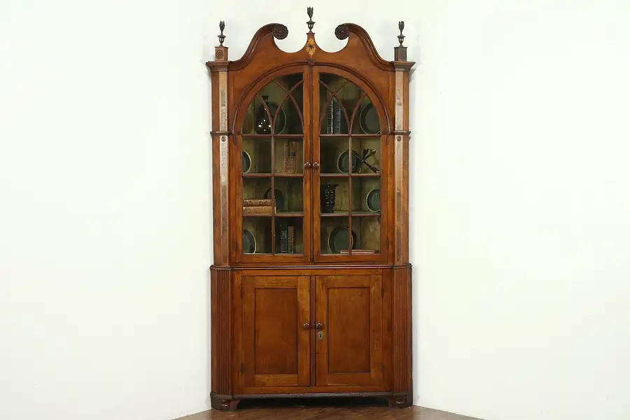 Main image of Empire Antique 1815 Inlaid Carved Cherry Corner Cupboard or Cabinet