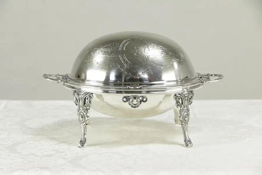 Main image of Victorian Antique English Silverplate Serving Dome, Horse Arms, Signed