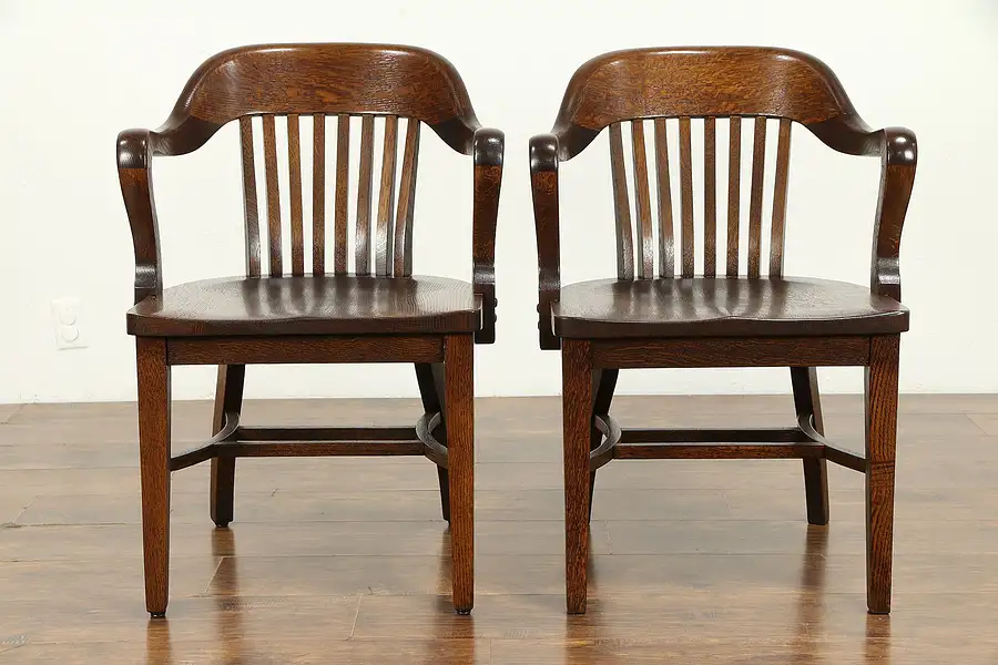 Main image of Pair of Antique Quarter Sawn Oak Banker, Office or Library Chairs, Klode